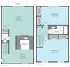 Two bed, One and a half bath 2D townhome.